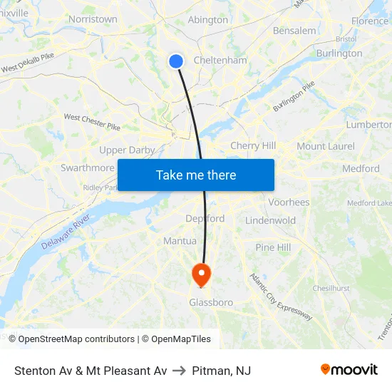 Stenton Av & Mt Pleasant Av to Pitman, NJ map