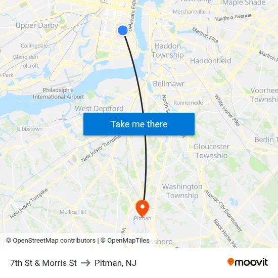 7th St & Morris St to Pitman, NJ map