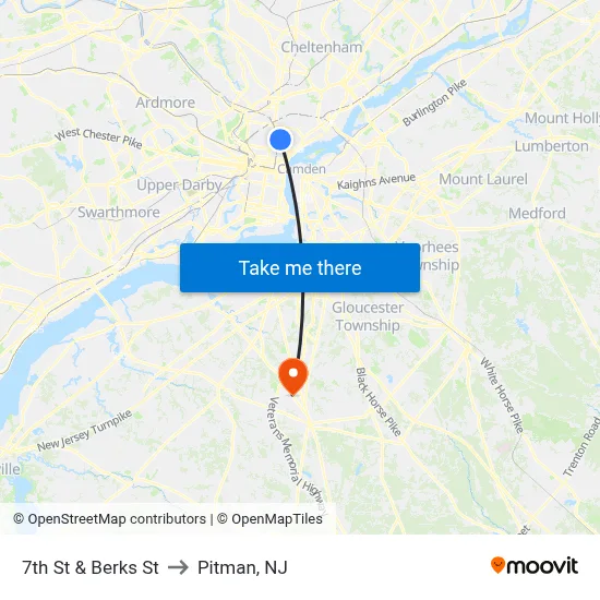 7th St & Berks St to Pitman, NJ map