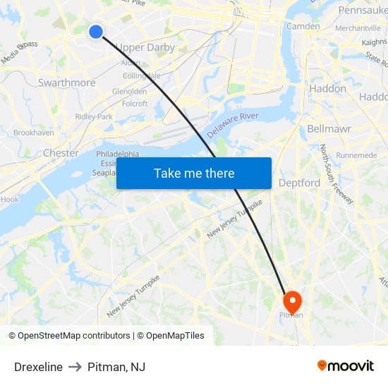 Drexeline to Pitman, NJ map