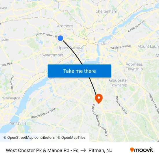West Chester Pk & Manoa Rd - Fs to Pitman, NJ map