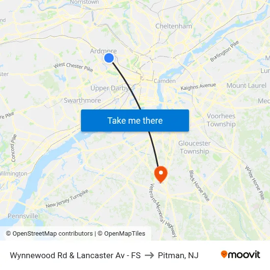Wynnewood Rd & Lancaster Av - FS to Pitman, NJ map