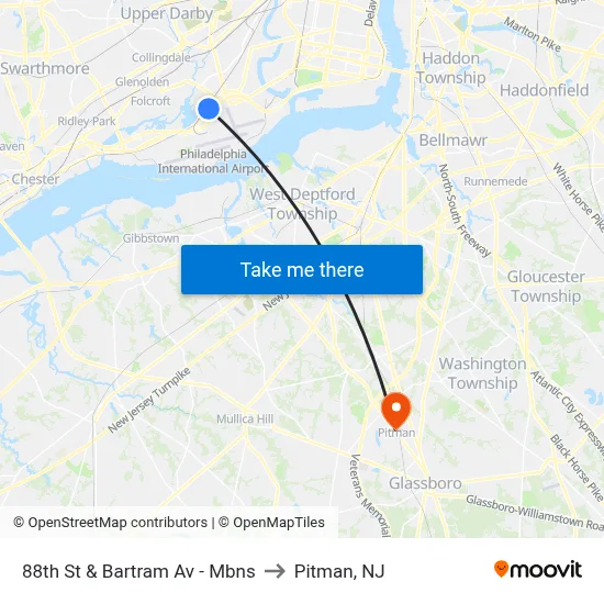 88th St & Bartram Av - Mbns to Pitman, NJ map