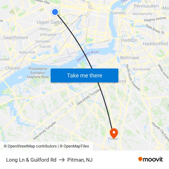 Long Ln & Guilford Rd to Pitman, NJ map