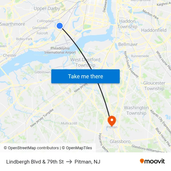 Lindbergh Blvd & 79th St to Pitman, NJ map