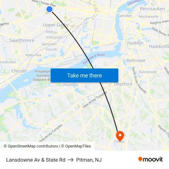 Lansdowne Av & State Rd to Pitman, NJ map