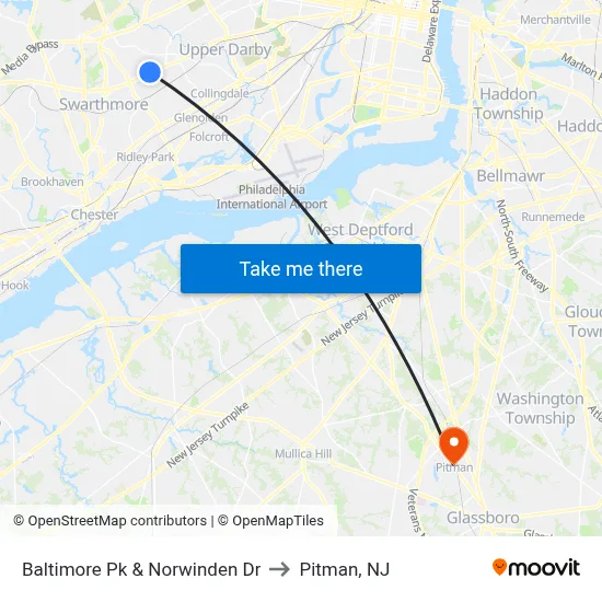 Baltimore Pk & Norwinden Dr to Pitman, NJ map