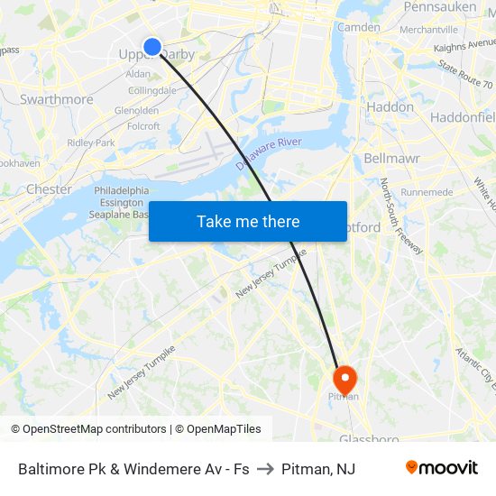 Baltimore Pk & Windemere Av - Fs to Pitman, NJ map