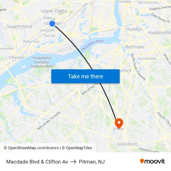 Macdade Blvd & Clifton Av to Pitman, NJ map