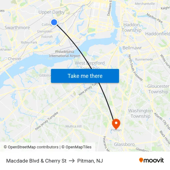 Macdade Blvd & Cherry St to Pitman, NJ map