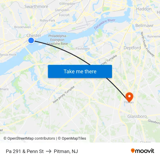 Pa 291 & Penn St to Pitman, NJ map