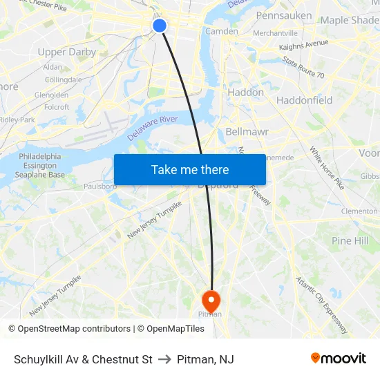 Schuylkill Av & Chestnut St to Pitman, NJ map