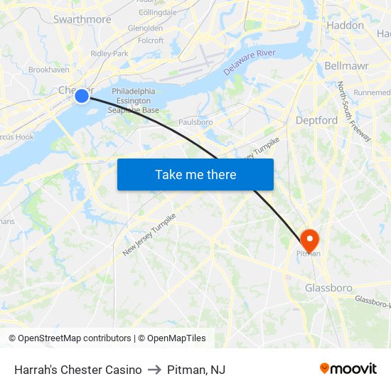 Harrah's Chester Casino to Pitman, NJ map