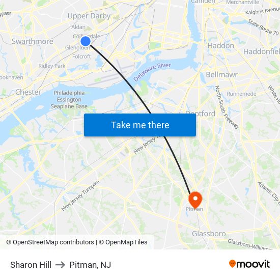 Sharon Hill to Pitman, NJ map