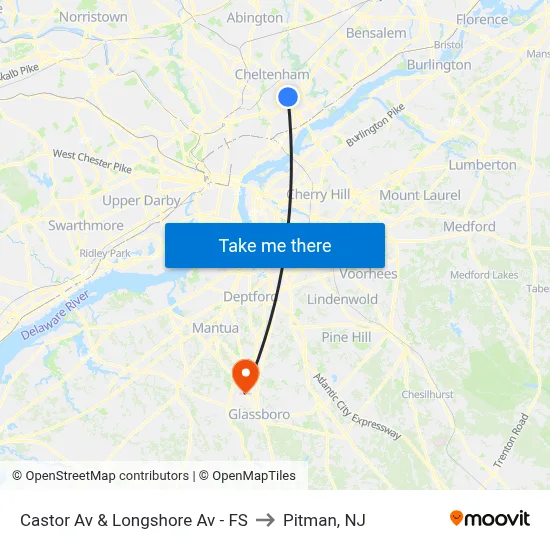 Castor Av & Longshore Av - FS to Pitman, NJ map
