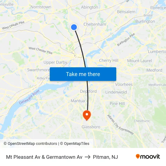 Mt Pleasant Av & Germantown Av to Pitman, NJ map