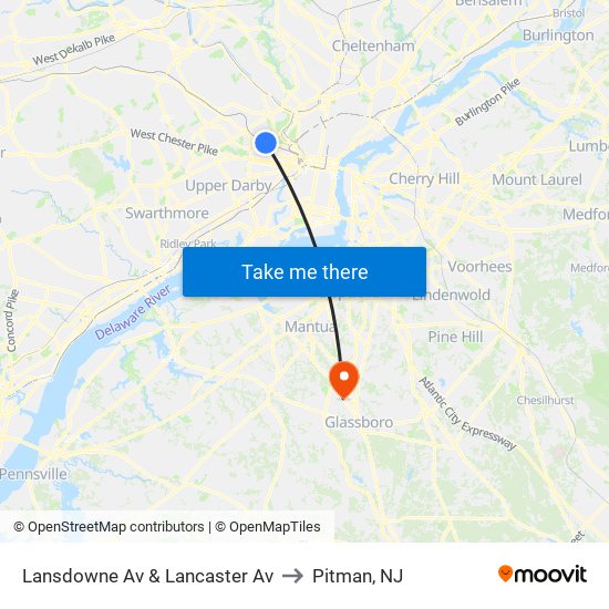 Lansdowne Av & Lancaster Av to Pitman, NJ map