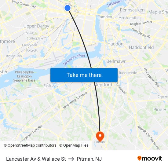 Lancaster Av & Wallace St to Pitman, NJ map