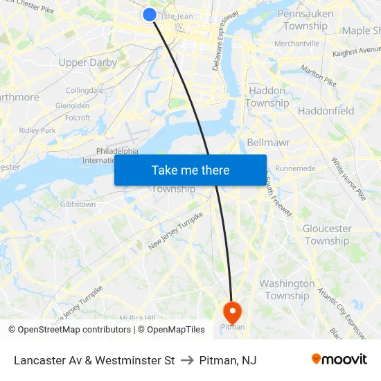 Lancaster Av & Westminster St to Pitman, NJ map