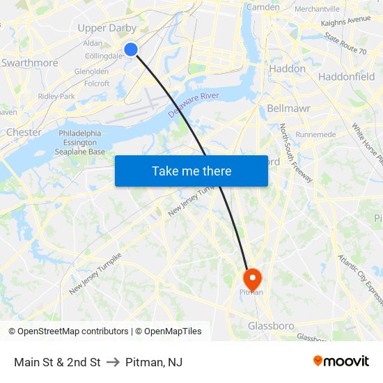 Main St & 2nd St to Pitman, NJ map