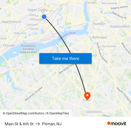 Main St & 6th St to Pitman, NJ map