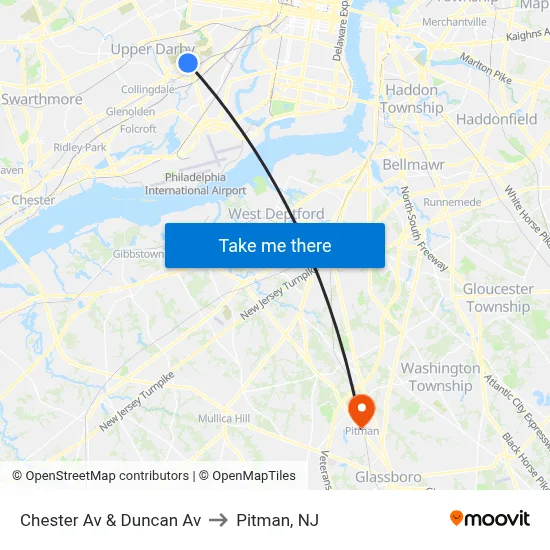 Chester Av & Duncan Av to Pitman, NJ map