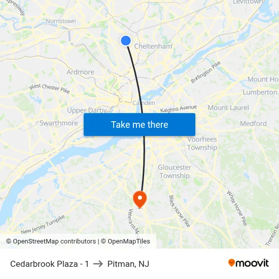 Cedarbrook Plaza - 1 to Pitman, NJ map