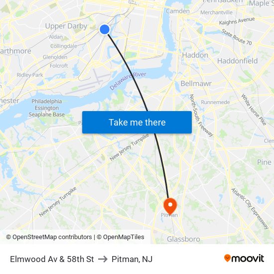 Elmwood Av & 58th St to Pitman, NJ map