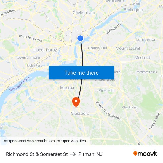 Richmond St & Somerset St to Pitman, NJ map
