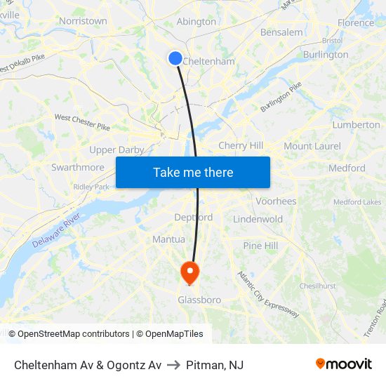 Cheltenham Av & Ogontz Av to Pitman, NJ map