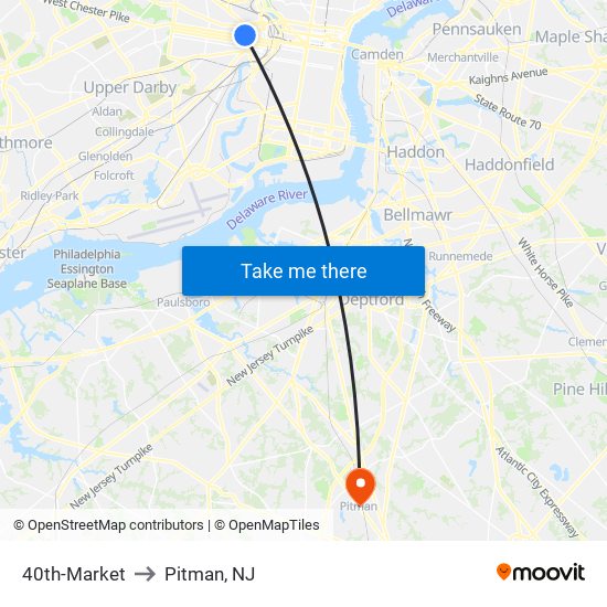 40th-Market to Pitman, NJ map