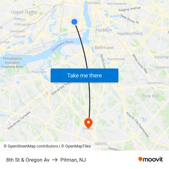 8th St & Oregon Av to Pitman, NJ map