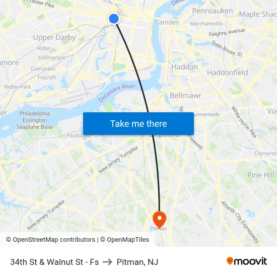 34th St & Walnut St - Fs to Pitman, NJ map