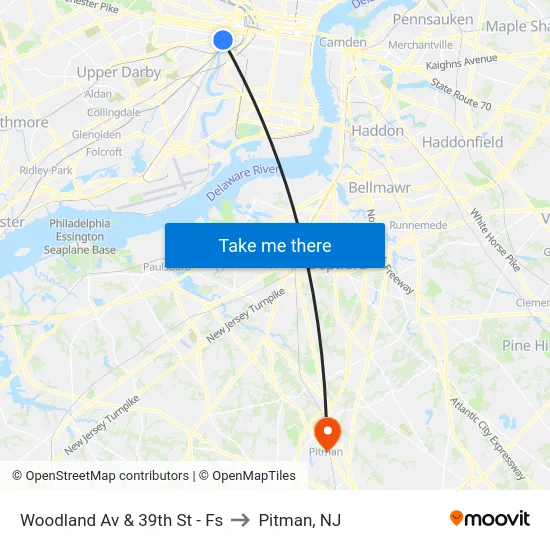 Woodland Av & 39th St - Fs to Pitman, NJ map