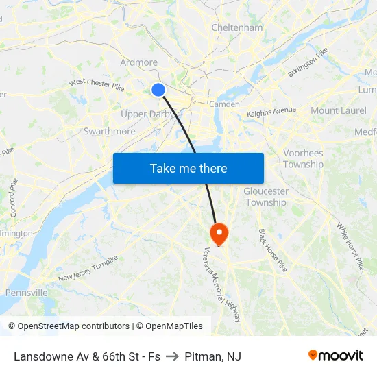 Lansdowne Av & 66th St - Fs to Pitman, NJ map