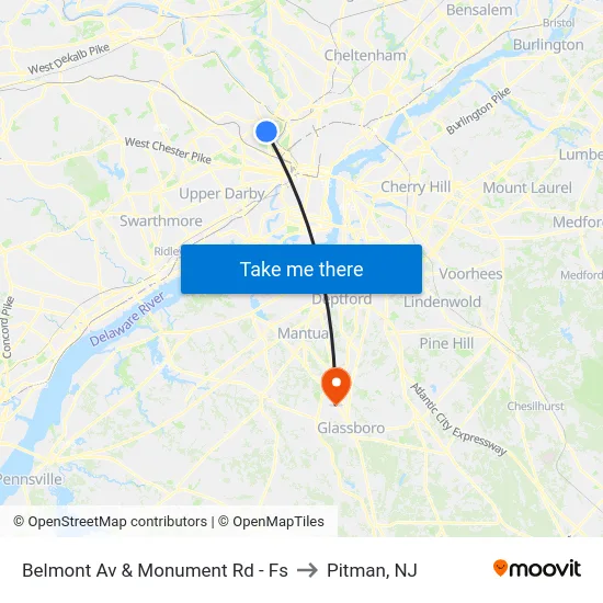 Belmont Av & Monument Rd - Fs to Pitman, NJ map