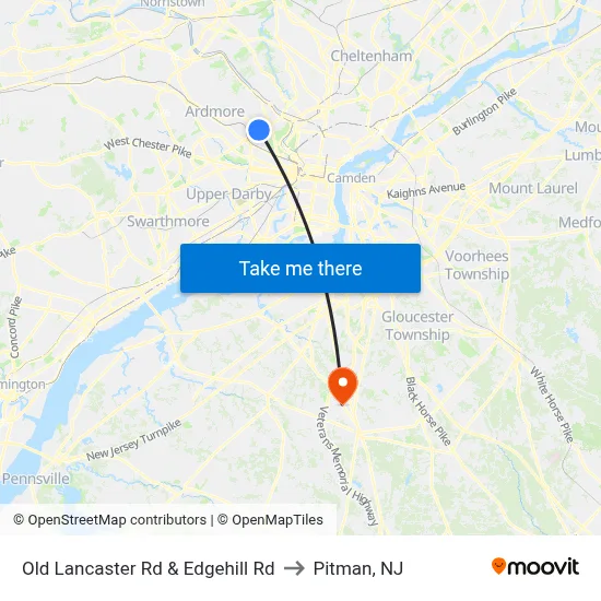 Old Lancaster Rd & Edgehill Rd to Pitman, NJ map