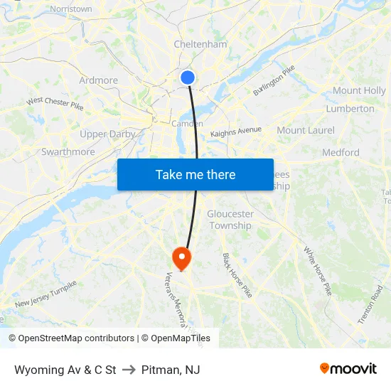 Wyoming Av & C St to Pitman, NJ map