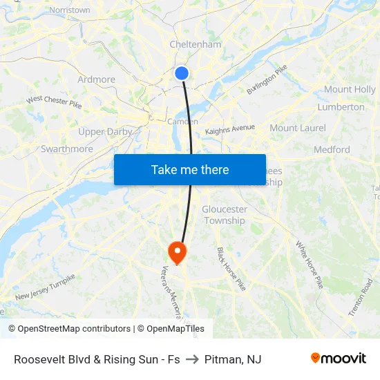 Roosevelt Blvd & Rising Sun - Fs to Pitman, NJ map