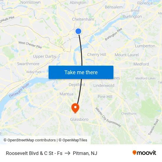 Roosevelt Blvd & C St - Fs to Pitman, NJ map
