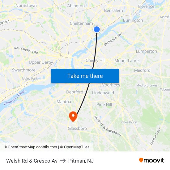 Welsh Rd & Cresco Av to Pitman, NJ map