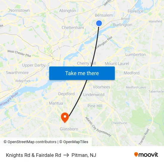 Knights Rd & Fairdale Rd to Pitman, NJ map