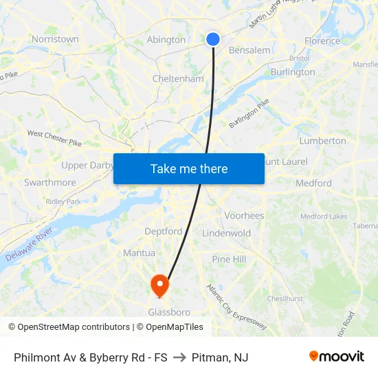 Philmont Av & Byberry Rd - FS to Pitman, NJ map