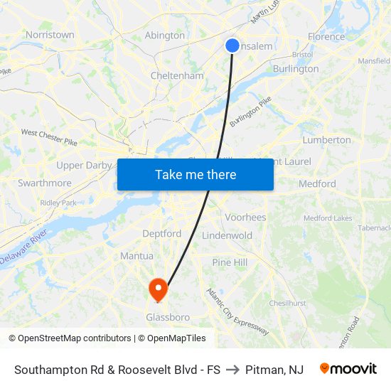 Southampton Rd & Roosevelt Blvd - FS to Pitman, NJ map
