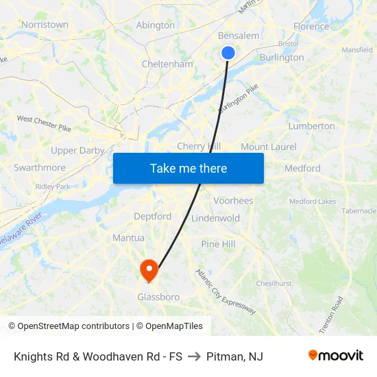 Knights Rd & Woodhaven Rd - FS to Pitman, NJ map