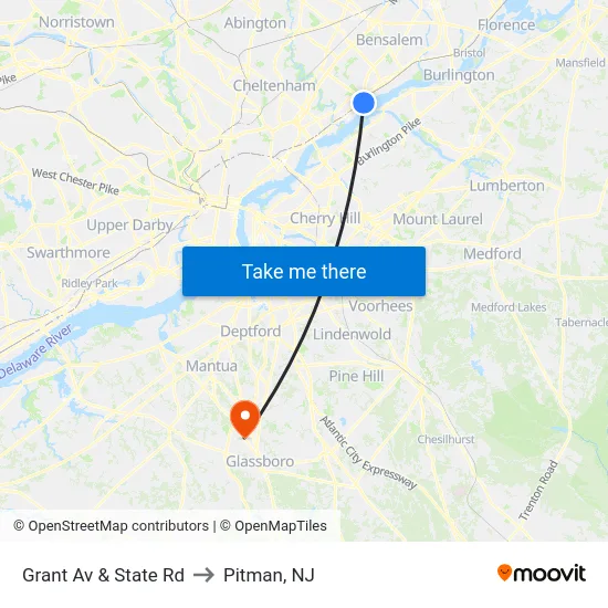 Grant Av & State Rd to Pitman, NJ map