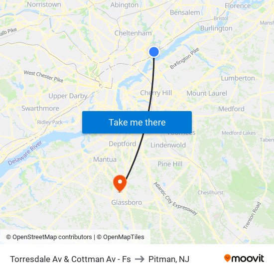 Torresdale Av & Cottman Av - Fs to Pitman, NJ map