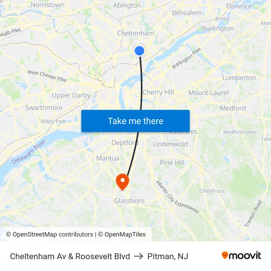 Cheltenham Av & Roosevelt Blvd to Pitman, NJ map