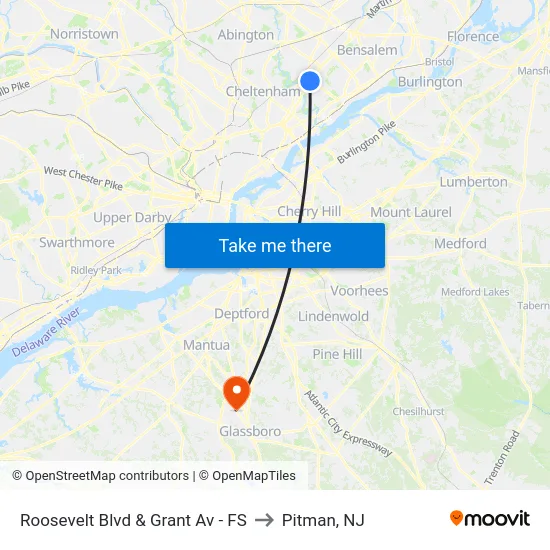 Roosevelt Blvd & Grant Av - FS to Pitman, NJ map