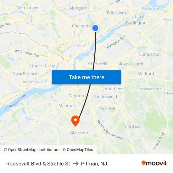 Roosevelt Blvd & Strahle St to Pitman, NJ map